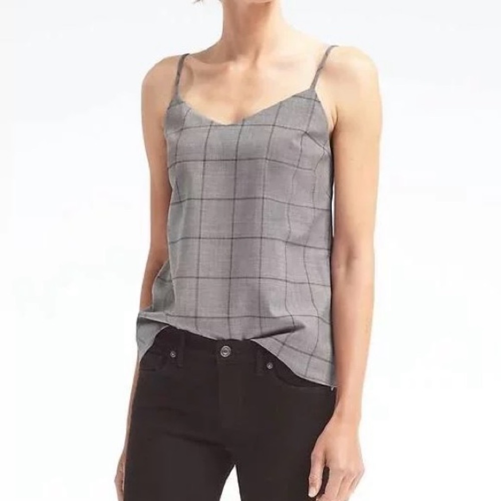 Banana Republic Grey Windowpane Plaid Lightweight Wool Cami